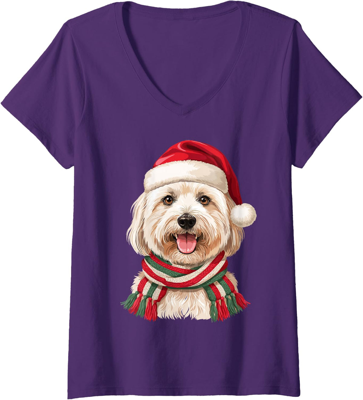 Women's Havanese Santa Hat Christmas Dog Lover Mom Dad Holiday V-Neck T-Shirt - Purple