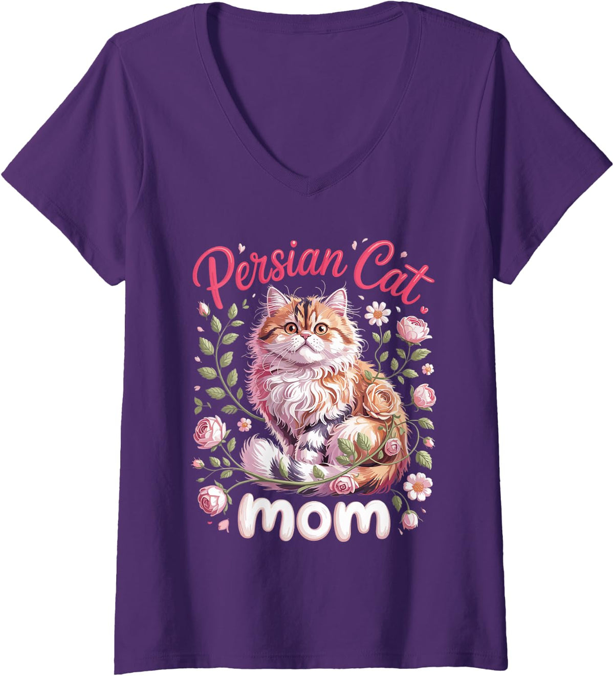 Women's Persian Cat Mom Fluffy Cat Lover Owner Mother V-Neck T-Shirt - Purple