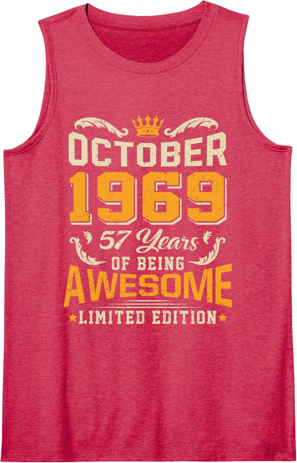 October 1969 Vintage 57 Years Awesome 57th Birthday Sleeveless Tank Top - Red