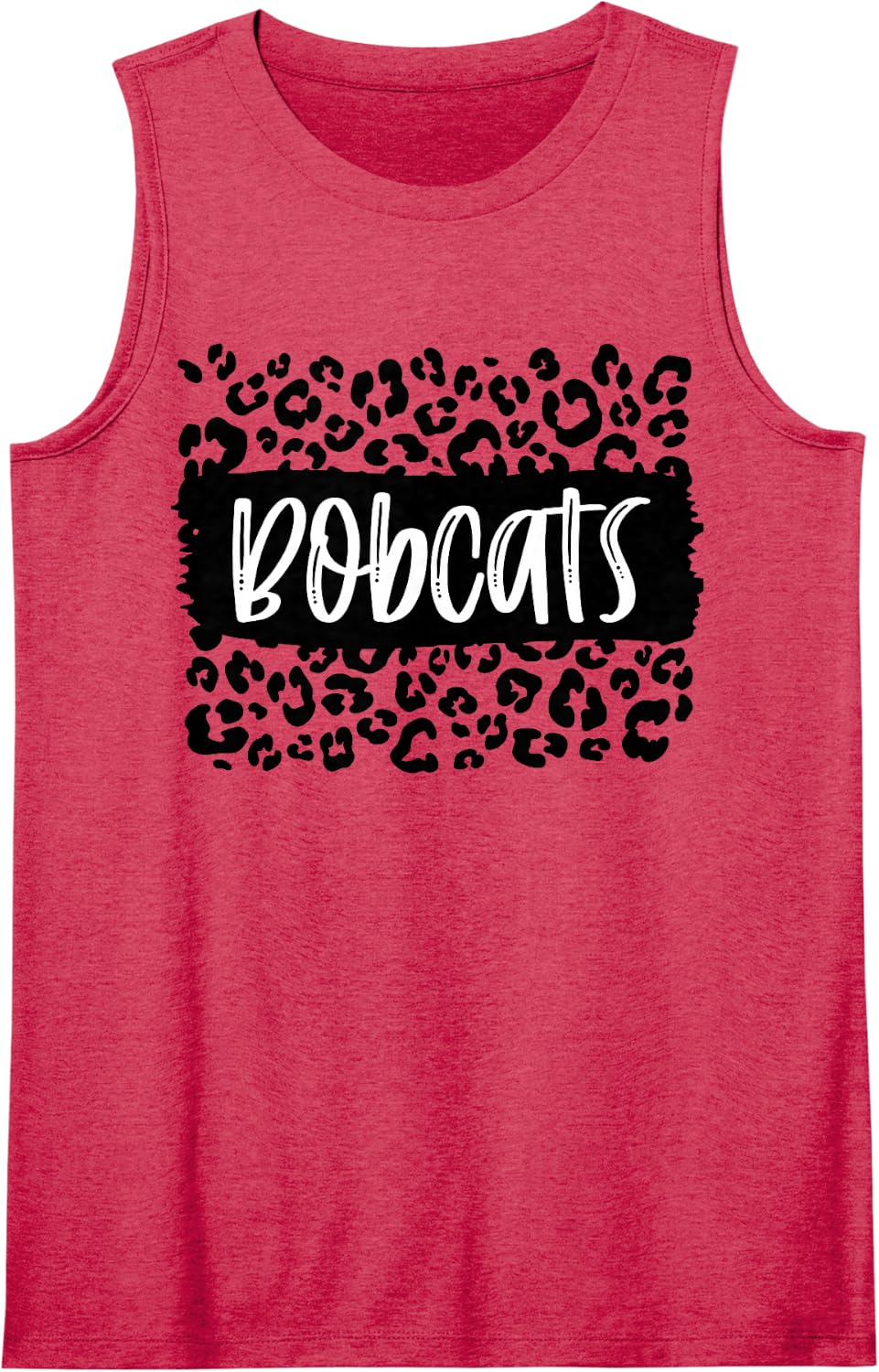 Women's Bobcats Team Mascot School Spirit Game Night Leopard Print Sleeveless Tank Top - Red