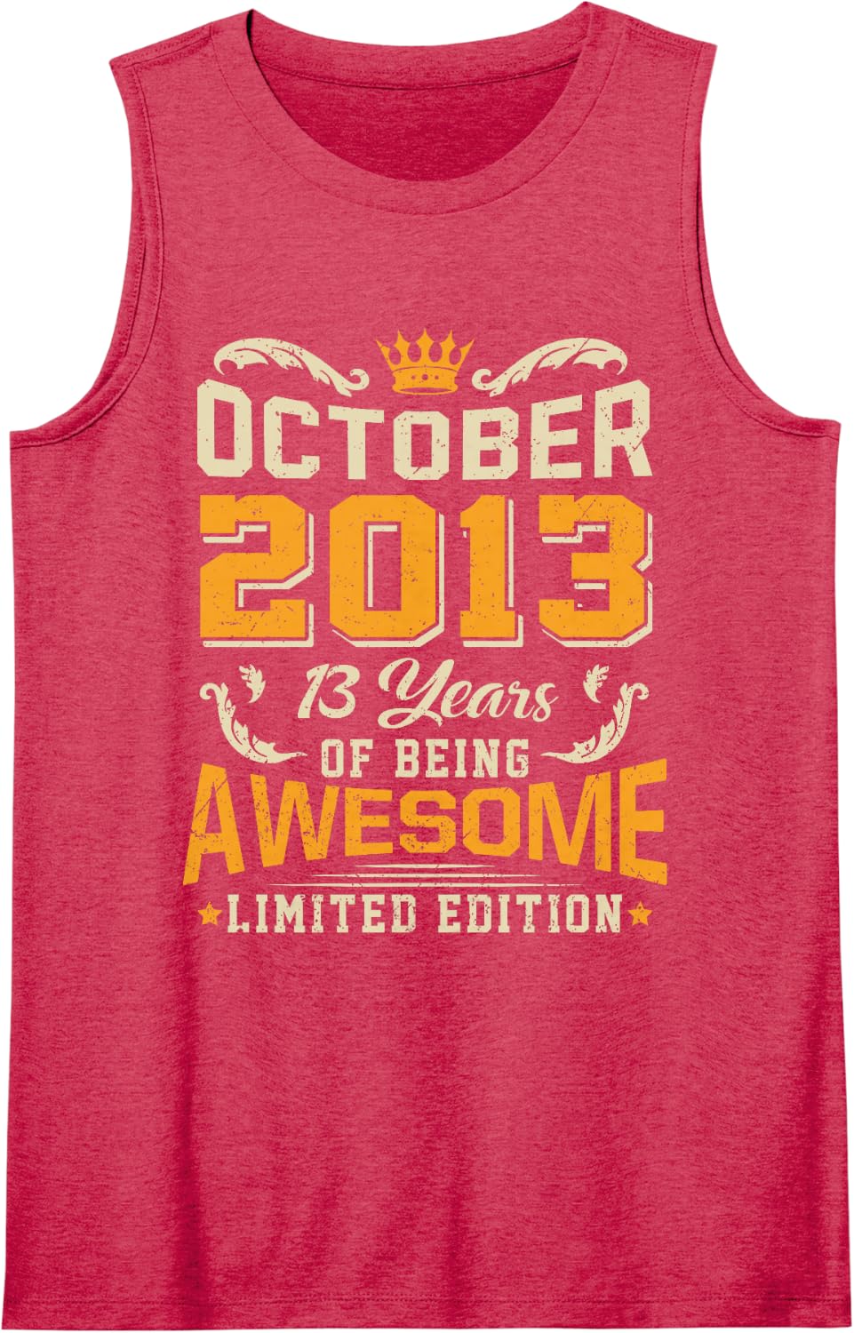 October 2013 Vintage 13 Years Awesome 13th Birthday Sleeveless Tank Top - Red