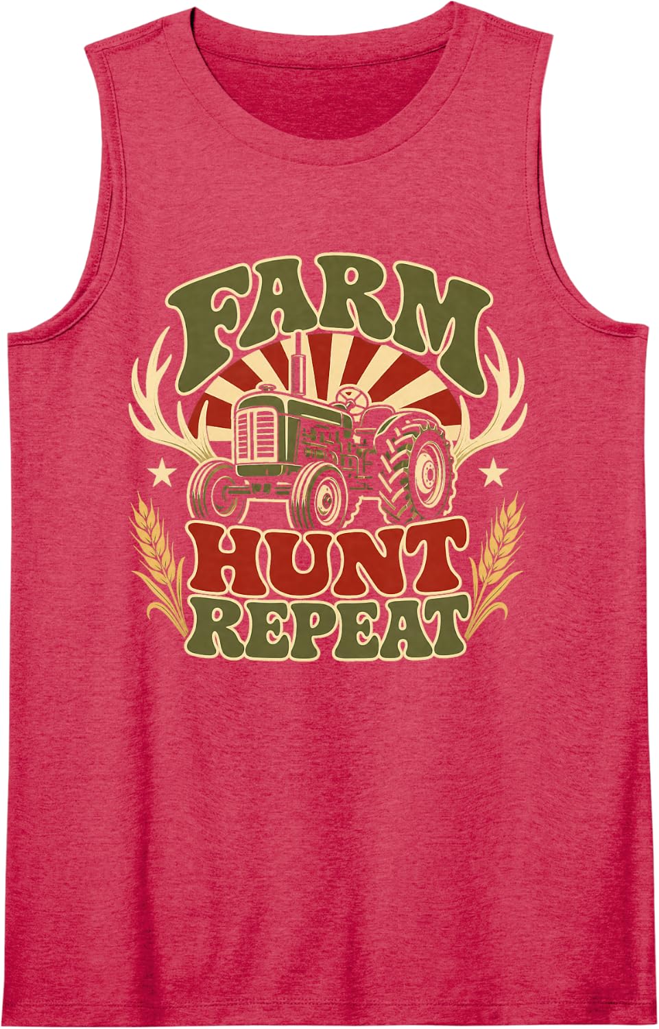Farm Hunt Repeat Vintage Tractor Farmers Sleeveless Tank Top - Red