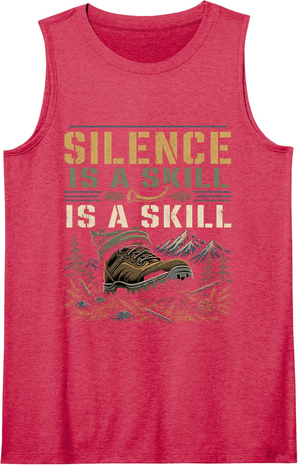 Silence is A Skill Elk Hunter Backcountry Hunting Sleeveless Tank Top - Red