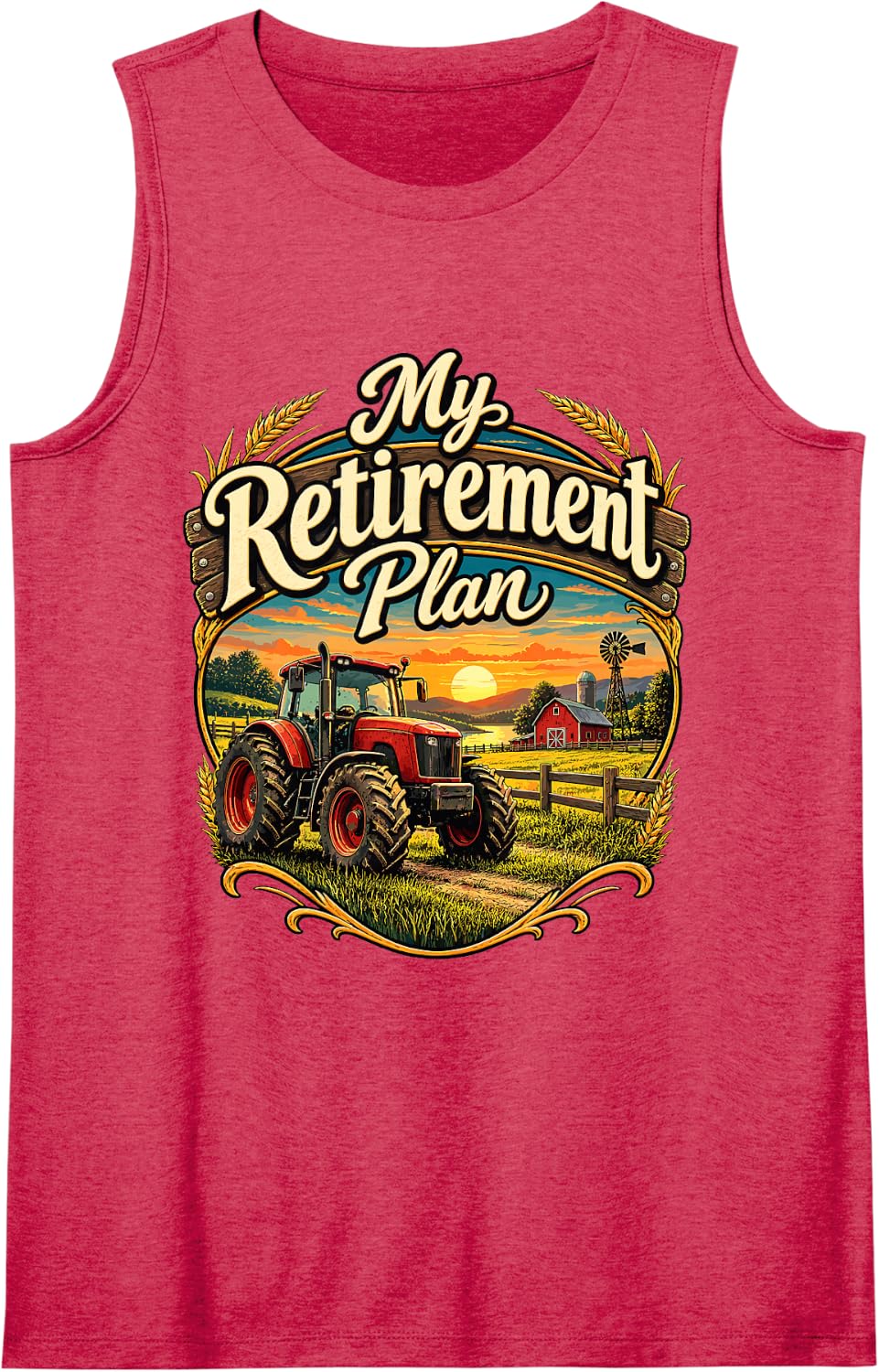 Women's My Retirement Plan Vintage Tractor Farmer Retirement T-Shirt Sleeveless Tank Top - Red