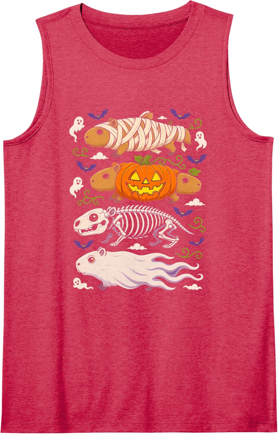 Halloween Capybara Mummy Pumpkin Skeleton Ghost Sleeveless Tank Top - Red
