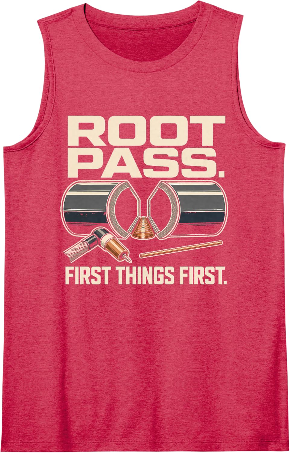 Root Pass First Things First Welding Machinist Sleeveless Tank Top - Red