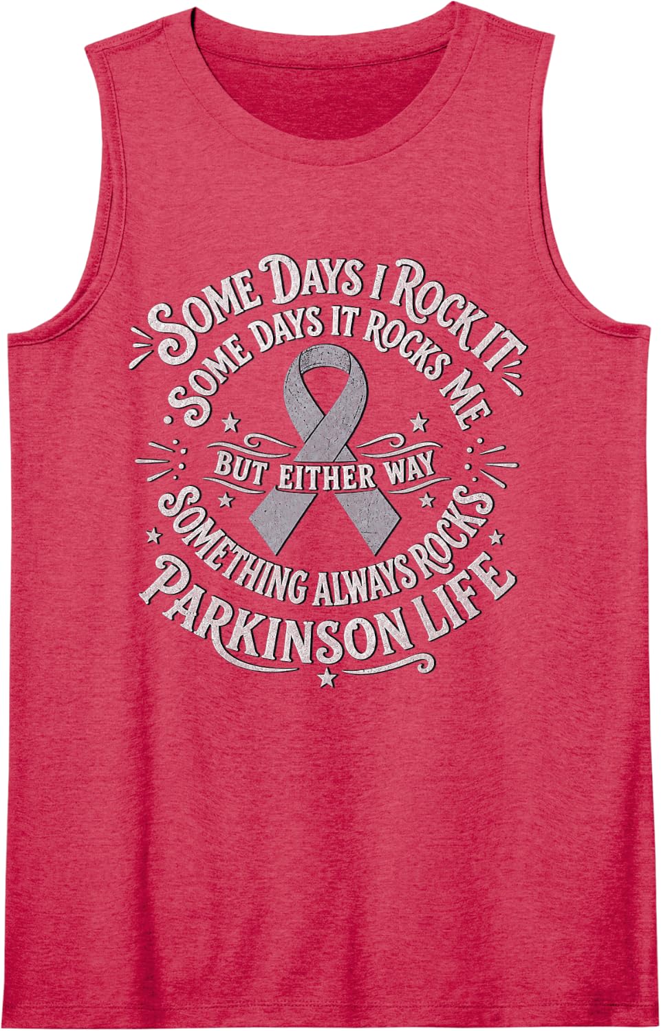 Parkinson's Awareness Ribbon Design with Empowering Text Sleeveless Tank Top - Red