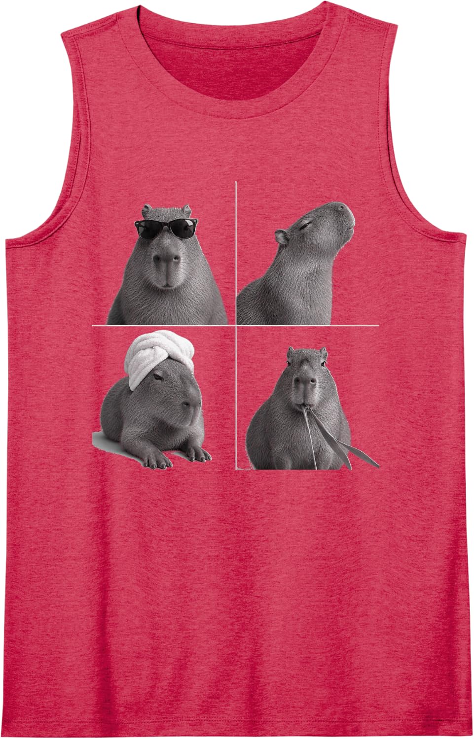 Capybara Photographic Collage in Black and White Sleeveless Tank Top - Red