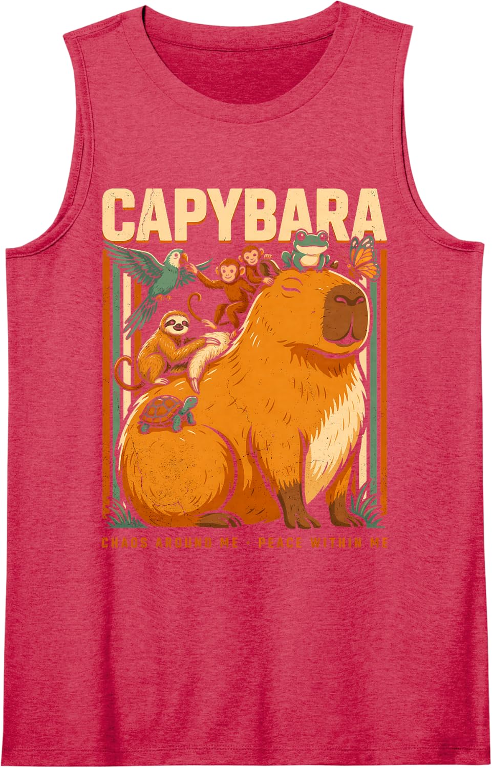 Capybara Chaos Around Me Peace Within Me Sleeveless Tank Top - Red