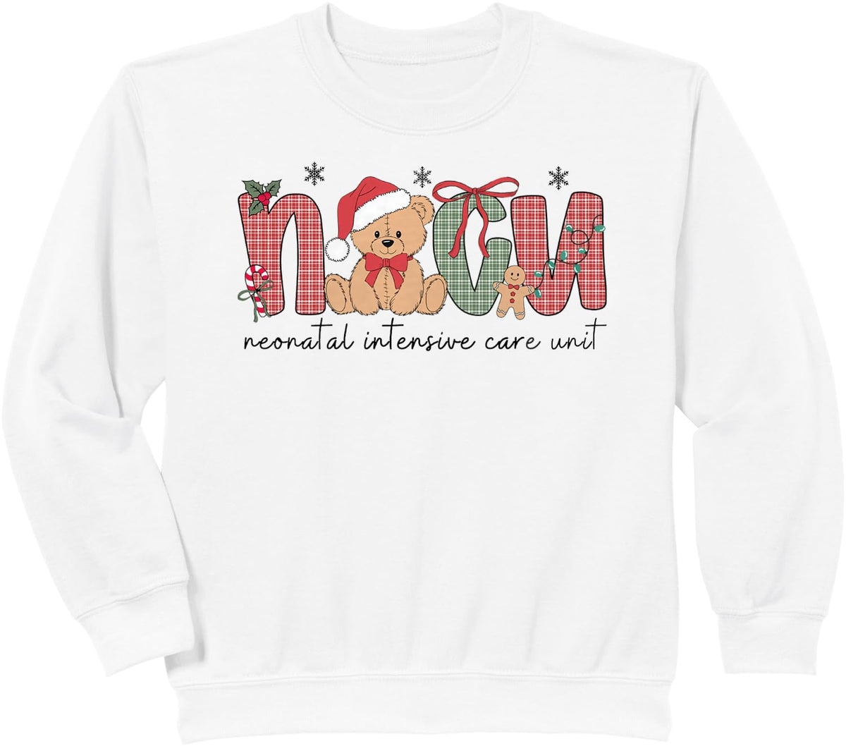 Women NICU Christmas Bear Neonatal Intensive Care Unit Sweatshirt - White