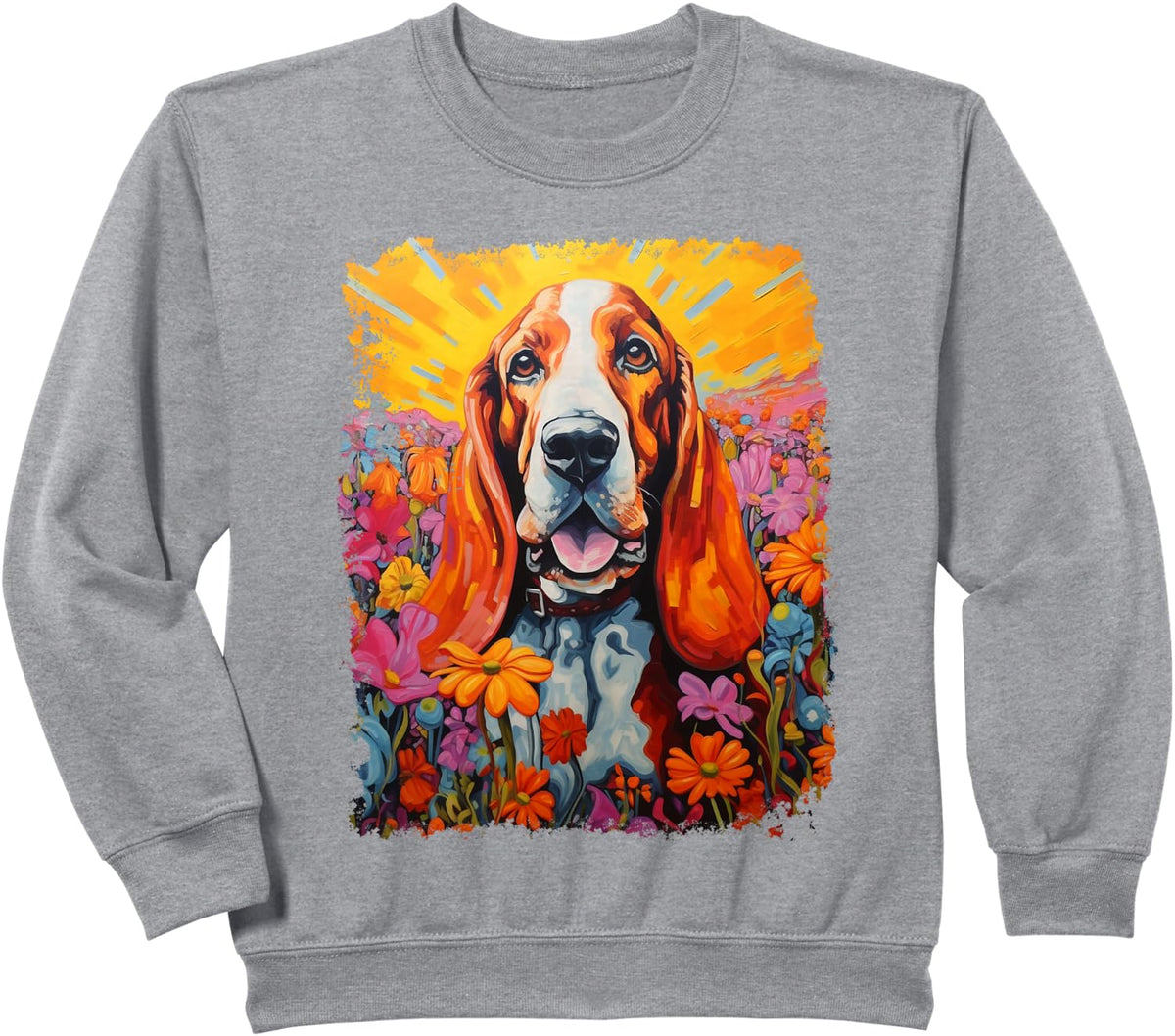 Dog Cute Basset Hound Sweatshirt - Heather Grey