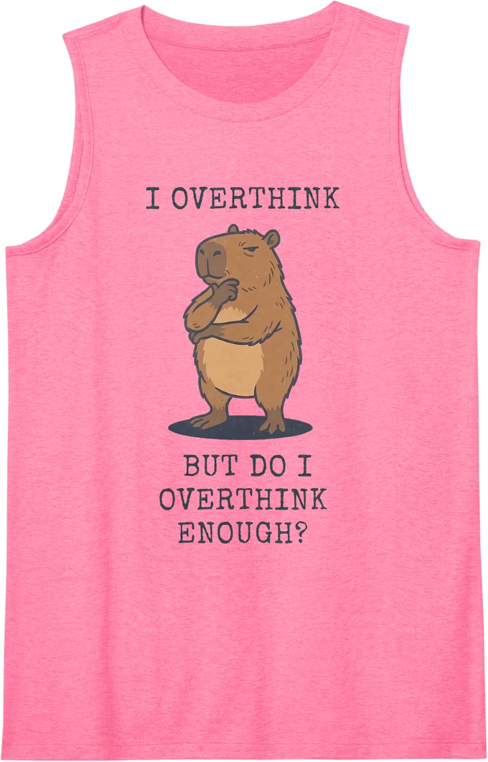 Capybara Overthinker Funny Animal Meme Sleeveless Tank Top - Pink