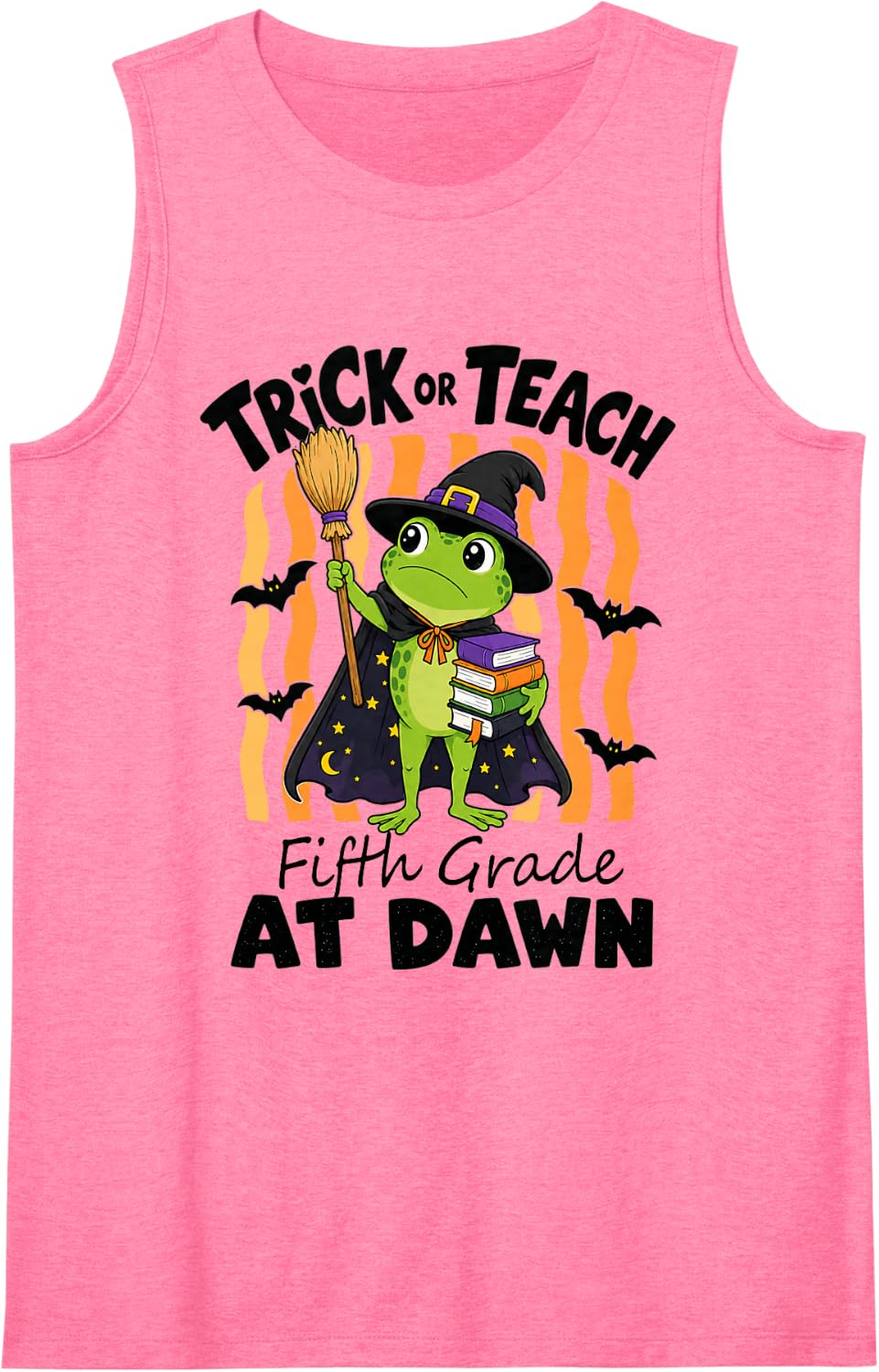 Halloween 5th Grade Teacher Frog Trick Or Teach Spooky Sleeveless Tank Top - Pink
