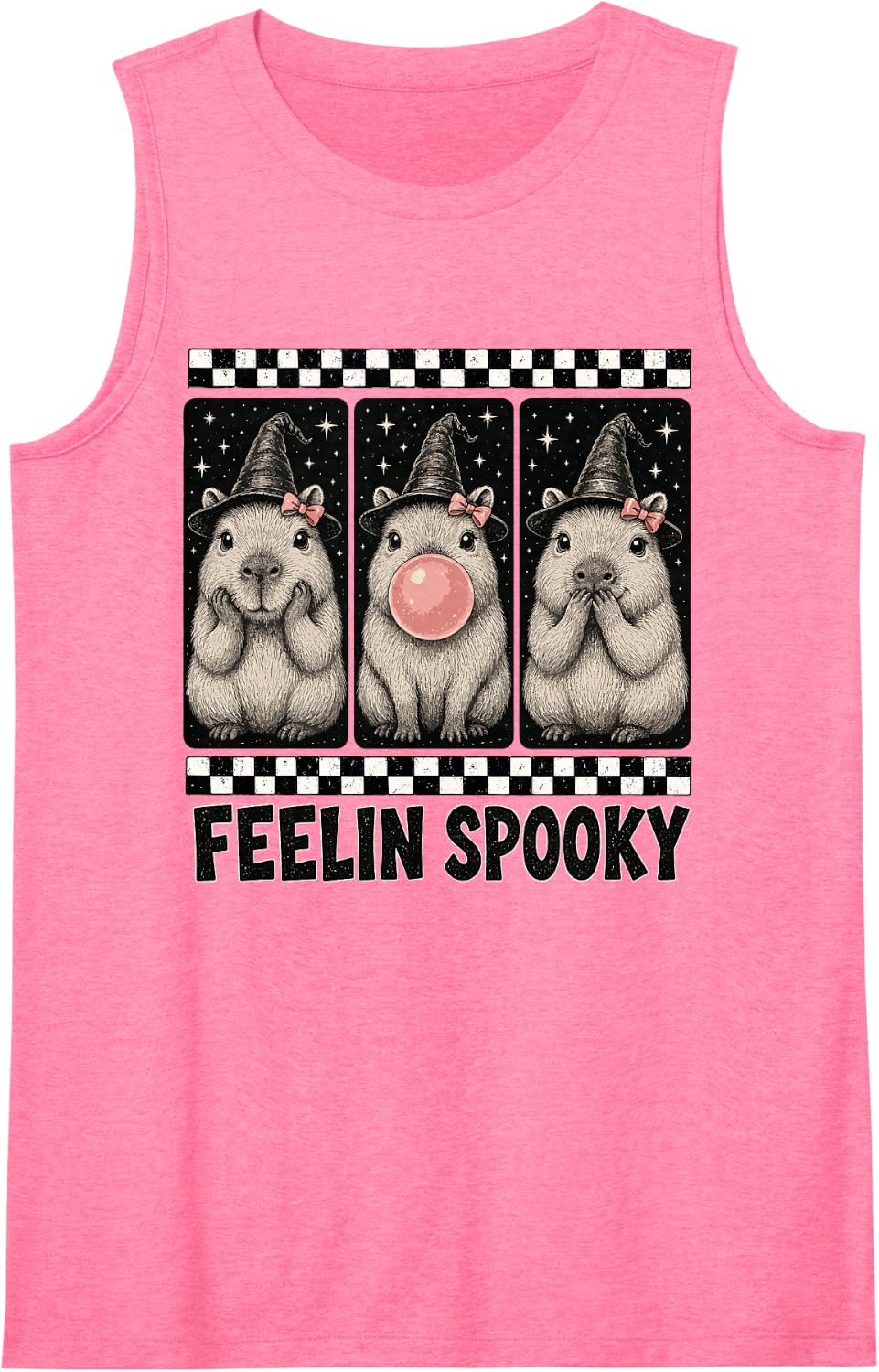 Feelin Spooky | Cute Kawaii Womens Girls Halloween Capybara Sleeveless Tank Top - Pink