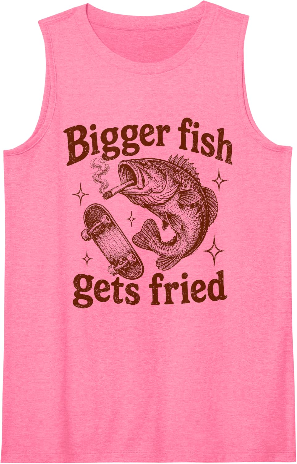 Fisherman Skateboard Fish Meme Bigger Fish Gets Fried Sleeveless Tank Top - Pink