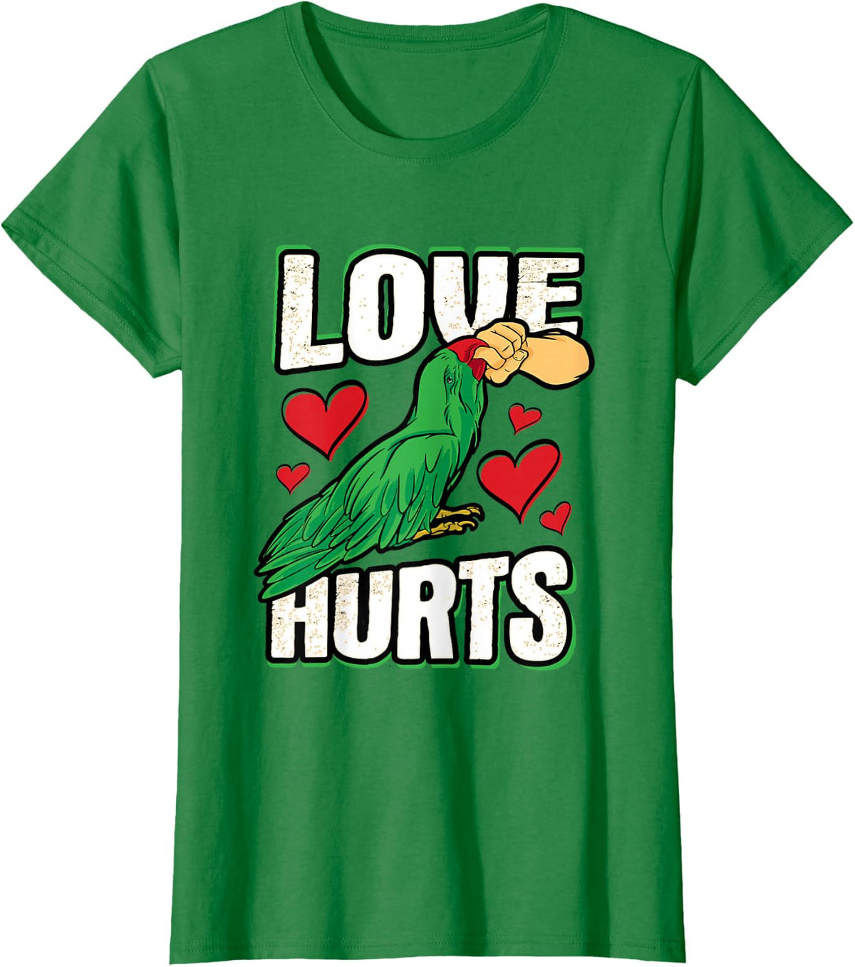 Green Macaw Parrot Love Hurts Design for a Bird owner T-Shirt - Kelly Green