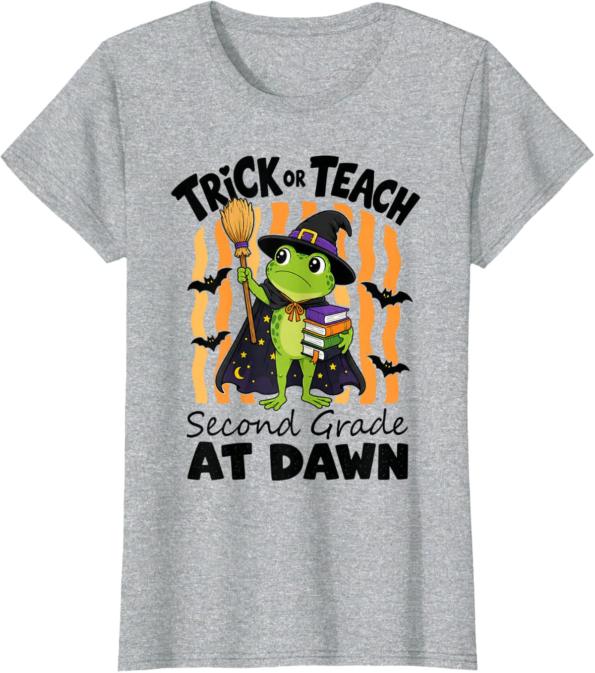 Halloween 2nd Grade Teacher Frog Trick Or Teach Spooky T-Shirt - Heather Grey