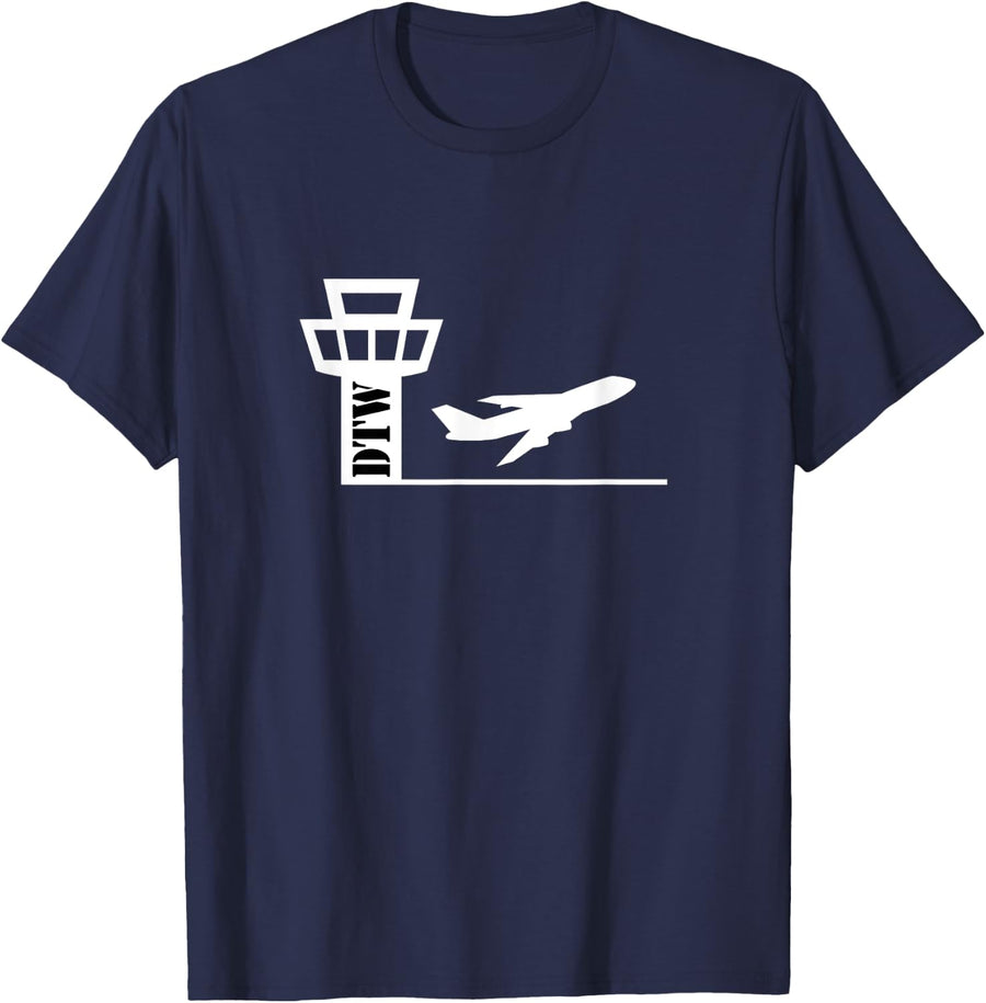 Air Traffic Control Tower Airport ATC - Detroit DTW T-Shirt - Navy Blue