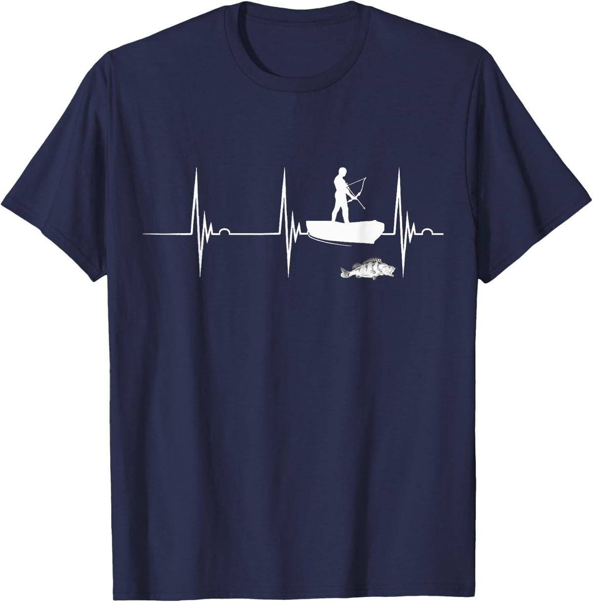 Bowfishing Heartbeat EKG Pulse Bowfisher Fish Bowfisherman T-Shirt - Navy Blue