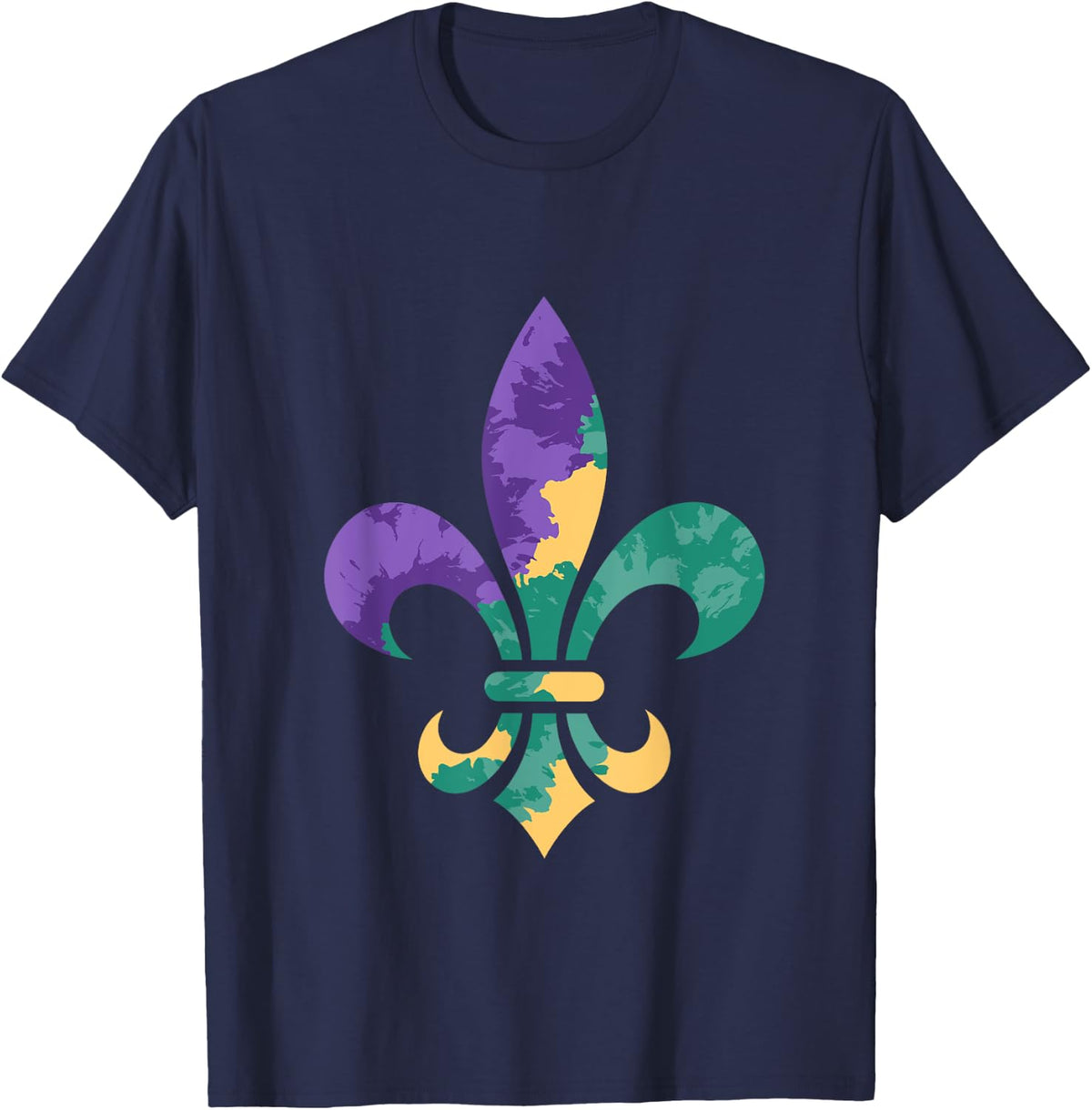 Fleur De Lys Tie Dye Mardi Gras Carnival New Orleans T-Shirt - Navy Blue