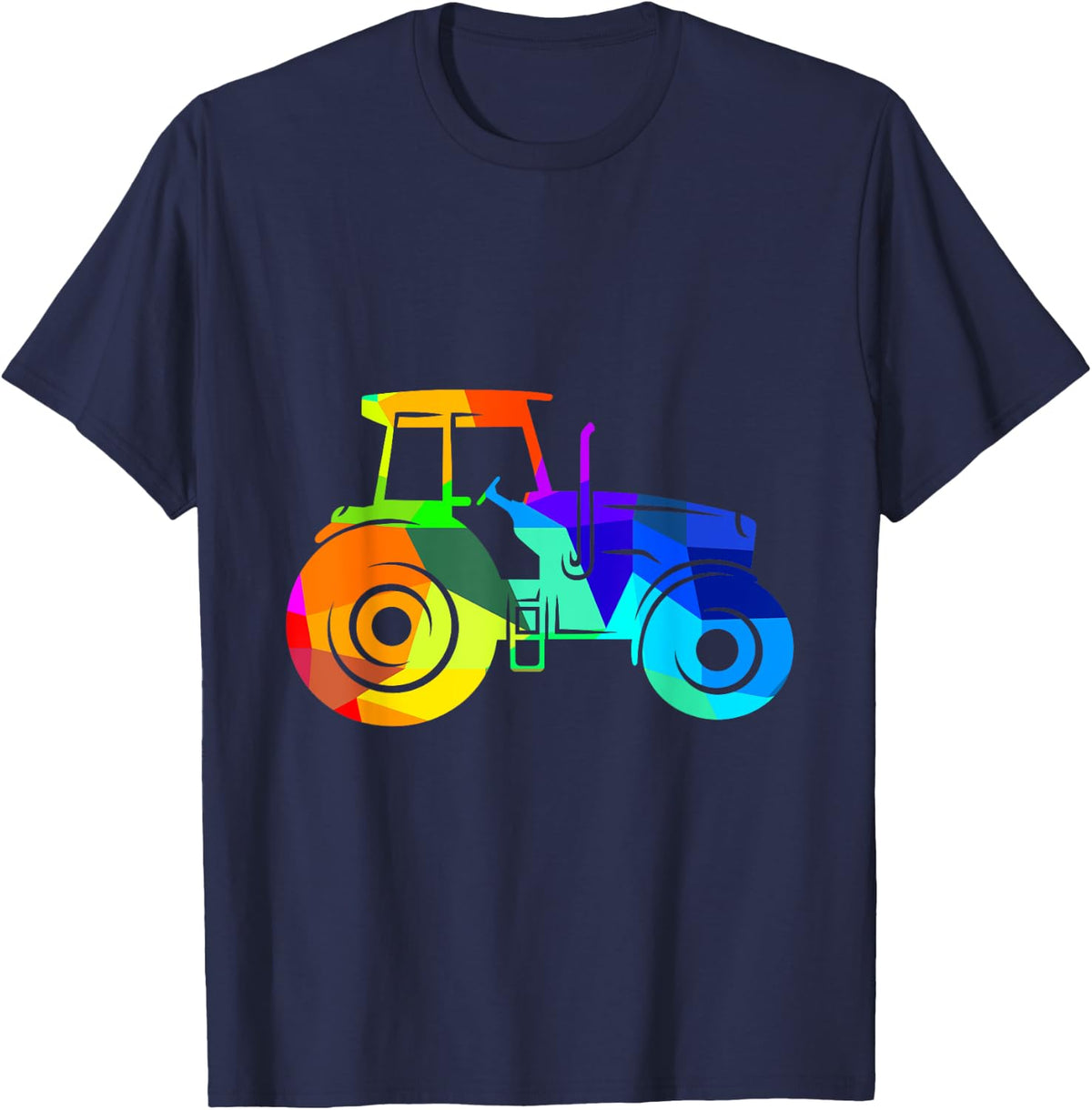 Tractor Rainbow Polygon Agricultural Vehicle T-Shirt - Navy Blue