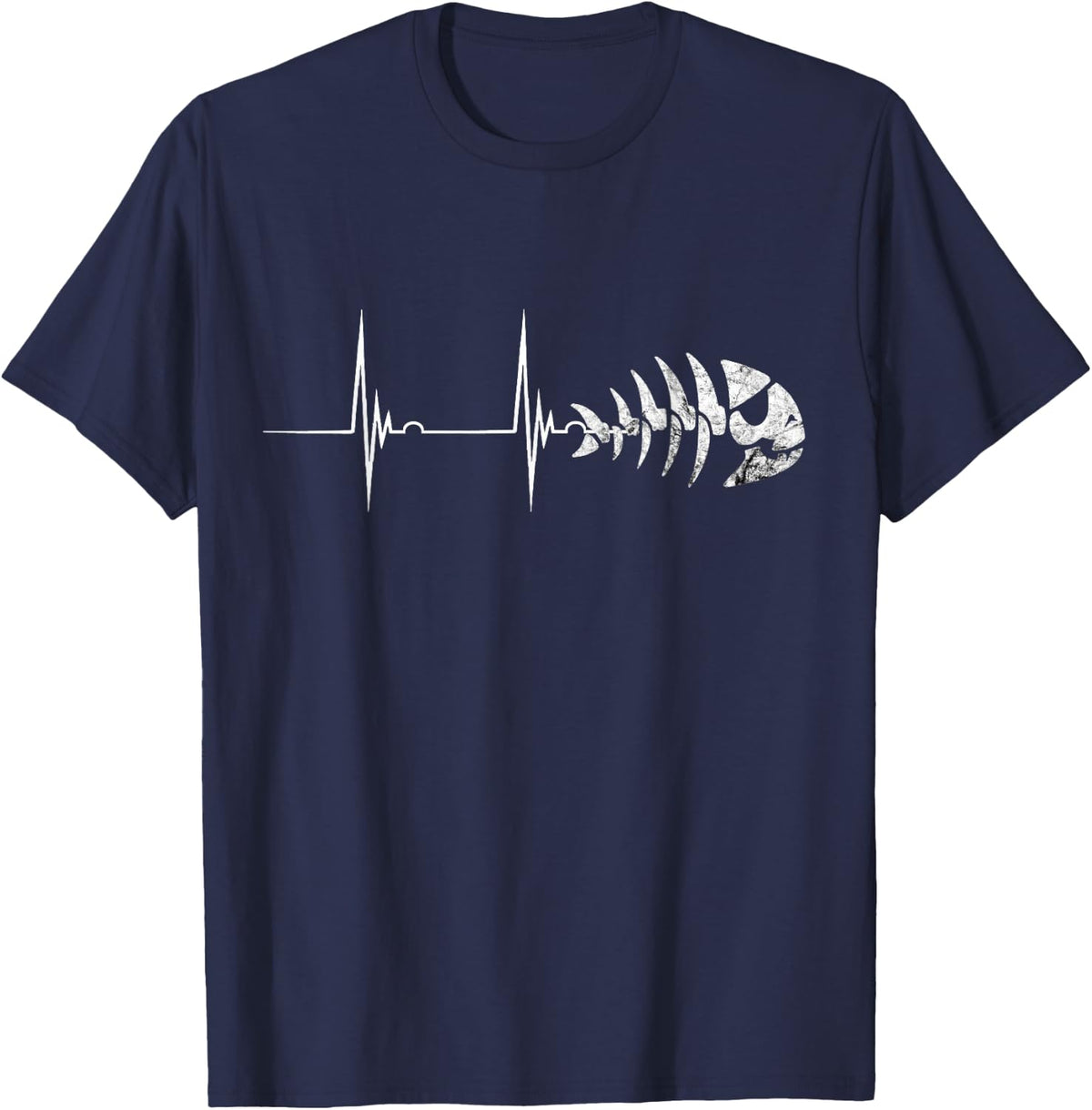 Pirate Fish Heartbeat ECG Pulse Pastafari FMS Pendant T-Shirt - Navy Blue