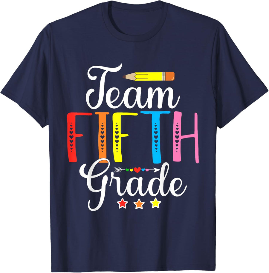 Team 5th Grade Teacher & Student Fifth Grade Back To School Men Women Girls Kids T-Shirt - Navy Blue