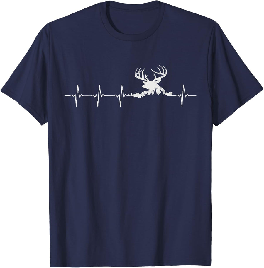 Buck Heartbeat Deer T-Shirt for Hunters T-Shirt - Navy Blue