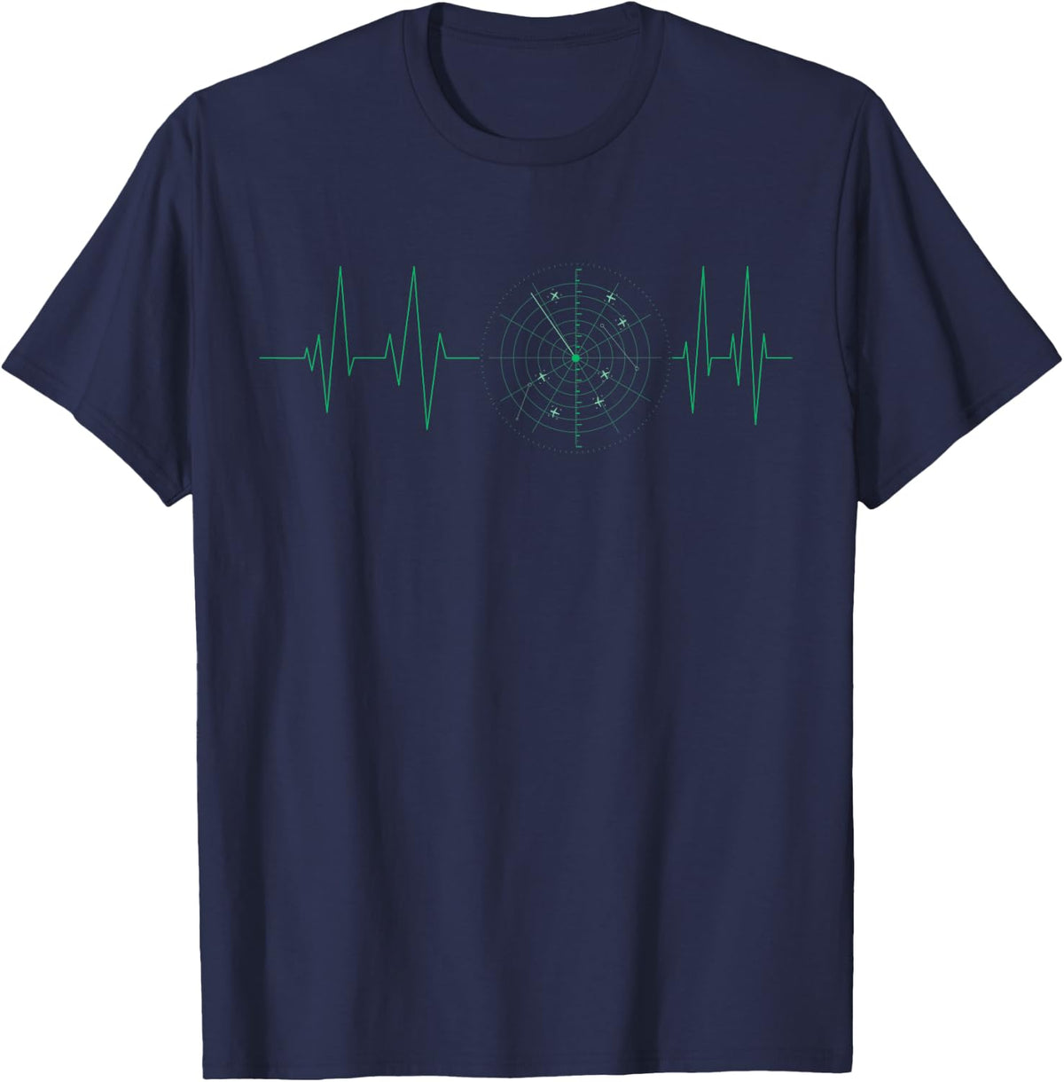 Air Traffic Control Radar Heartbeat Aviation Design T-Shirt - Navy Blue