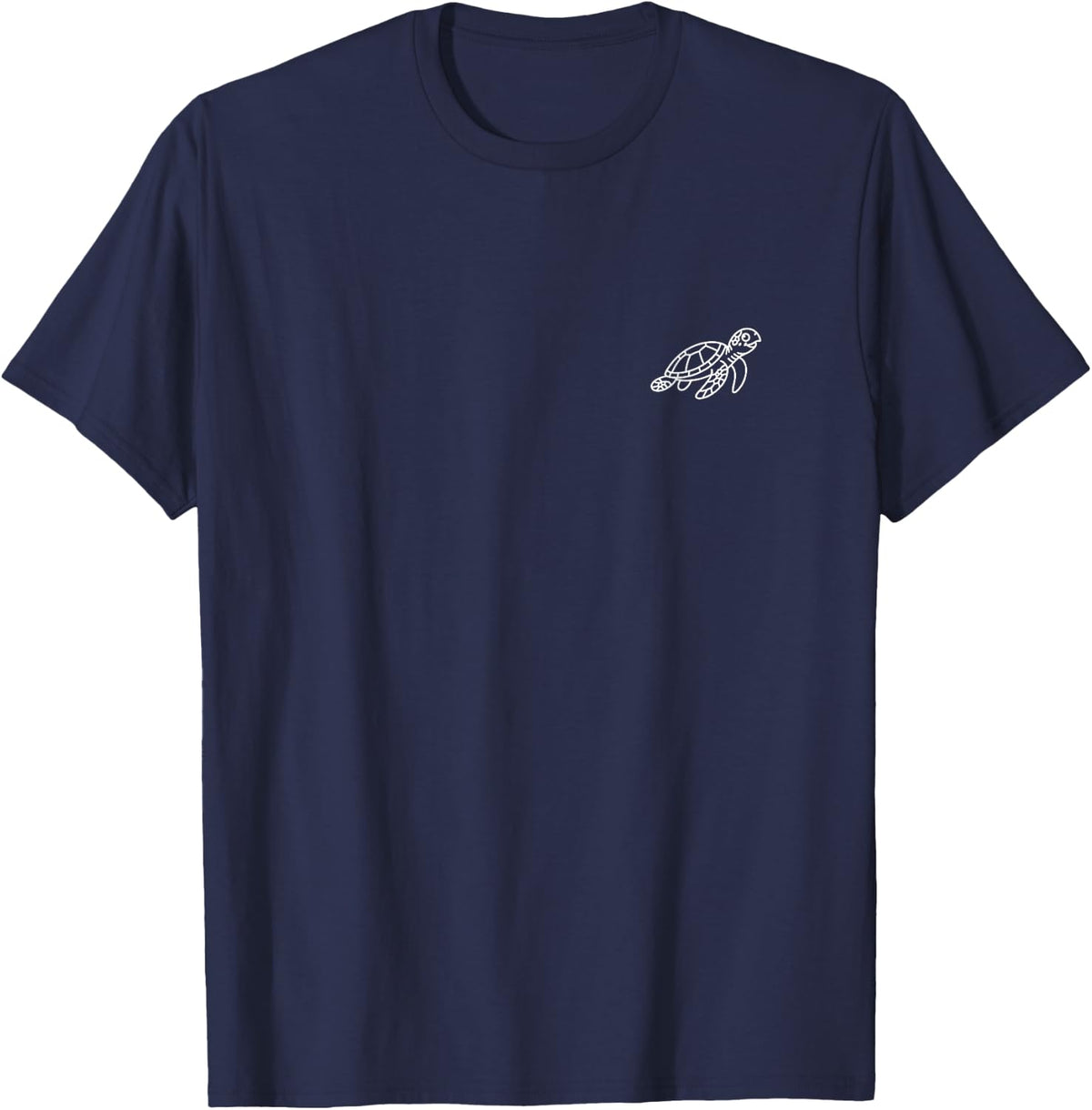 Sea Turtle Minimalist Badge Patch Line Art T-Shirt - Navy Blue