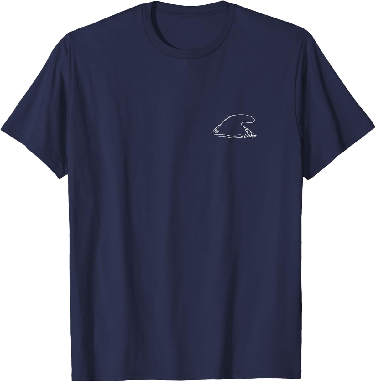 Fly Fishing Tiny Hobby Scene Minimalist Angler Design T-Shirt - Navy Blue