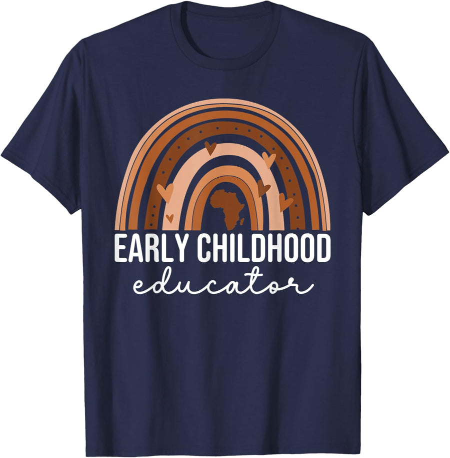 Black Early Childhood Educator ECE Teacher African American T-Shirt for Men Women Kids - Navy Blue