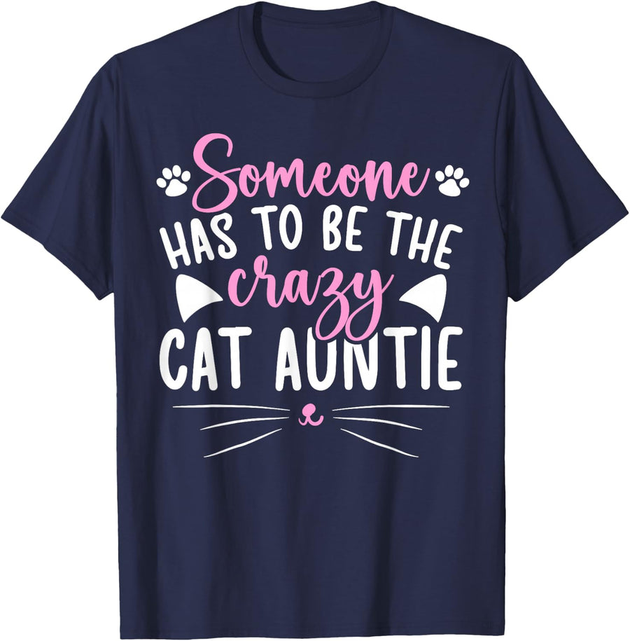 Crazy Cat Auntie T-Shirt For Women Cat Lover Aunt Tee Feral Aunt Shirts - Navy Blue