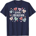 Librarian Valentine School Librarian Valentines Day Hearts T-Shirt - Navy Blue