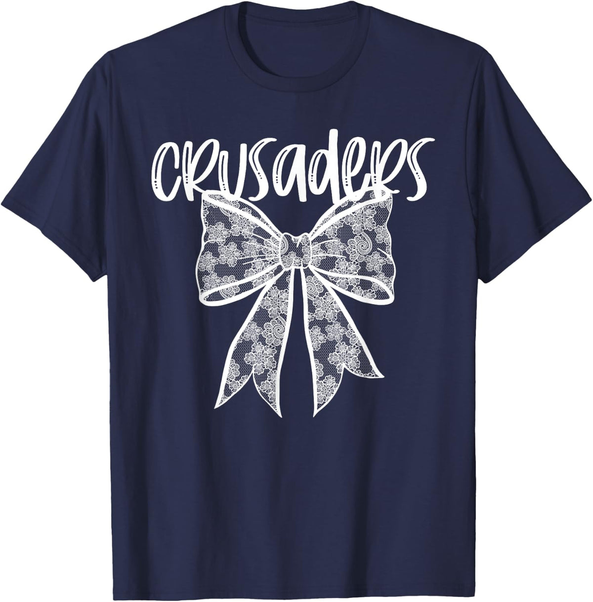 Crusaders Coquette Aesthetic Girly Team Mascot Lace Bow T-Shirt - Navy Blue