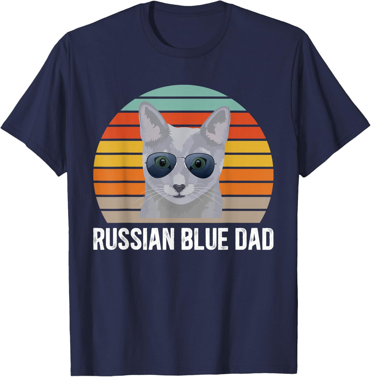 Russian Blue Dad Retro Russian Blue Cat Owner T-Shirt - Navy Blue