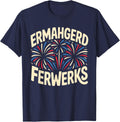 Funny July 4th Ermahgerd Ferwerks Firework Sparkler Meme T-Shirt - Navy Blue