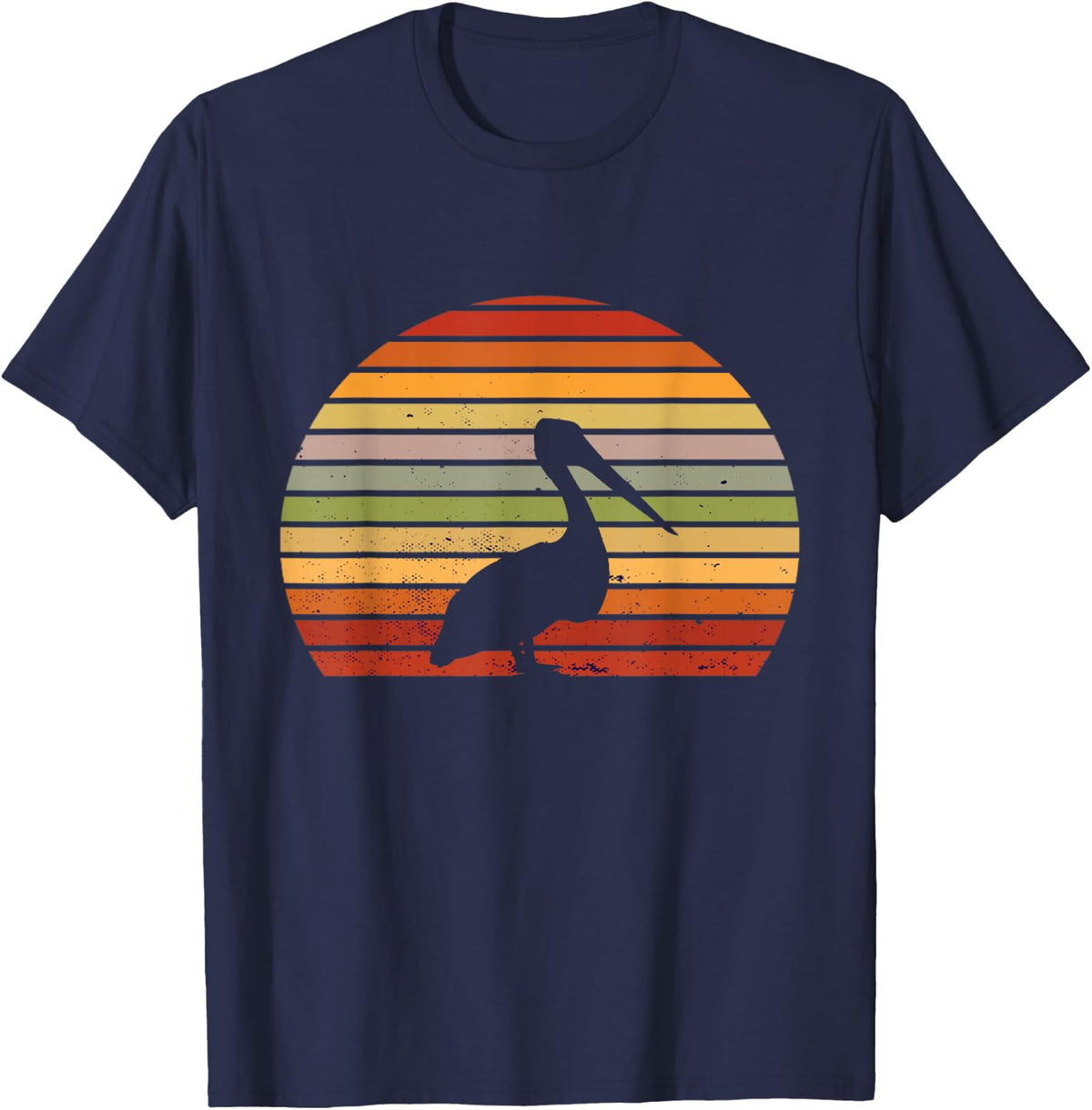 Pelican Bird Vintage Retro Sunset Bird Animal Pelican Lover T-Shirt - Navy Blue