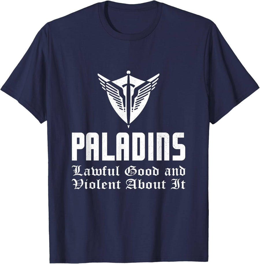 Paladins Lawful Good And Violent Funny Roleplaying RPG Gamer T-Shirt - Navy Blue