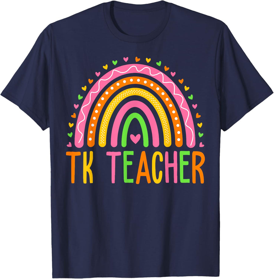 Rainbow Transitional Kindergarten Teacher TK Educator T-Shirt - Navy Blue