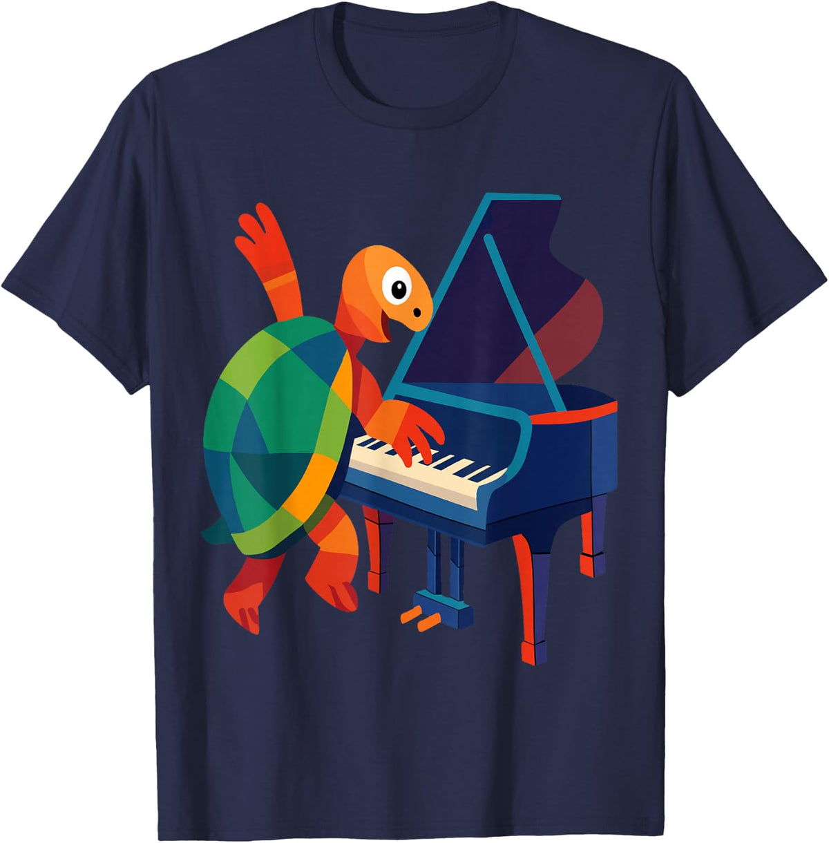 Turtle Playing Piano Repertoire Musical Instrument Lover T-Shirt - Navy Blue