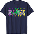 Mardi Gras Nurse Jester Scrub Top Carnival RN ICU Men Women T-Shirt - Navy Blue