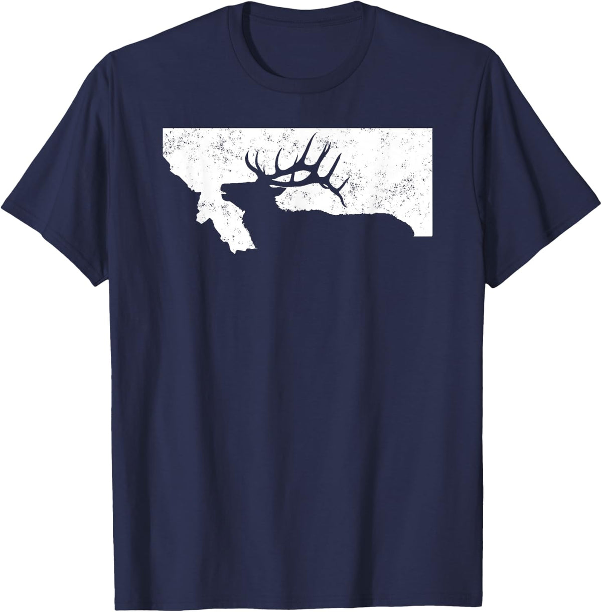 Montana Elk Hunting Design - Bull Elk MT State Shape T-Shirt - Navy Blue