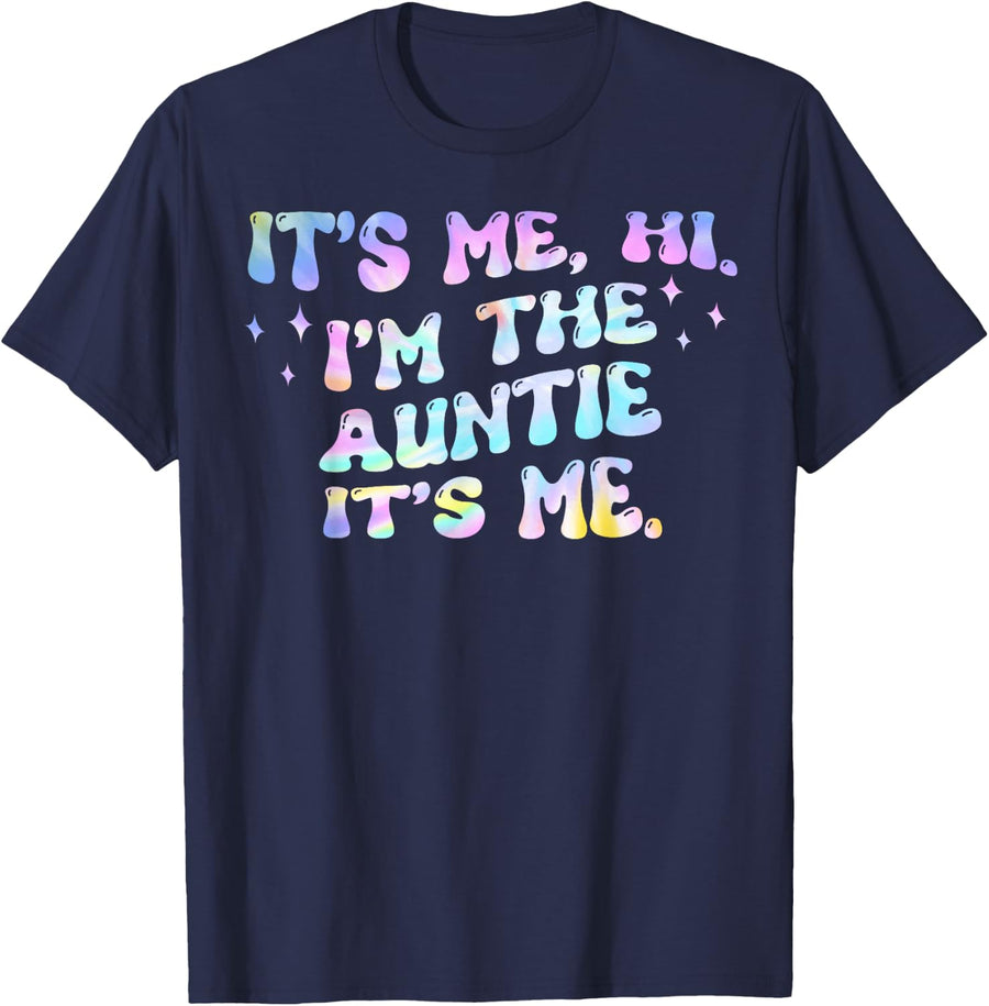 It's Me Hi I'm The Auntie It's Me Groovy Men Women Kid T-Shirt - Navy Blue
