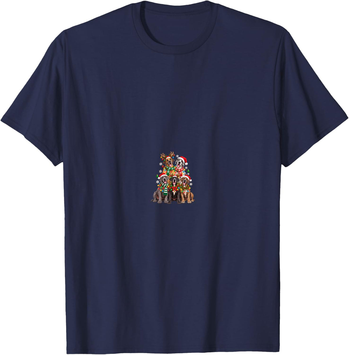 Christmas Lights Great Dane Santa Funny Xmas Trees T-Shirt - Navy Blue