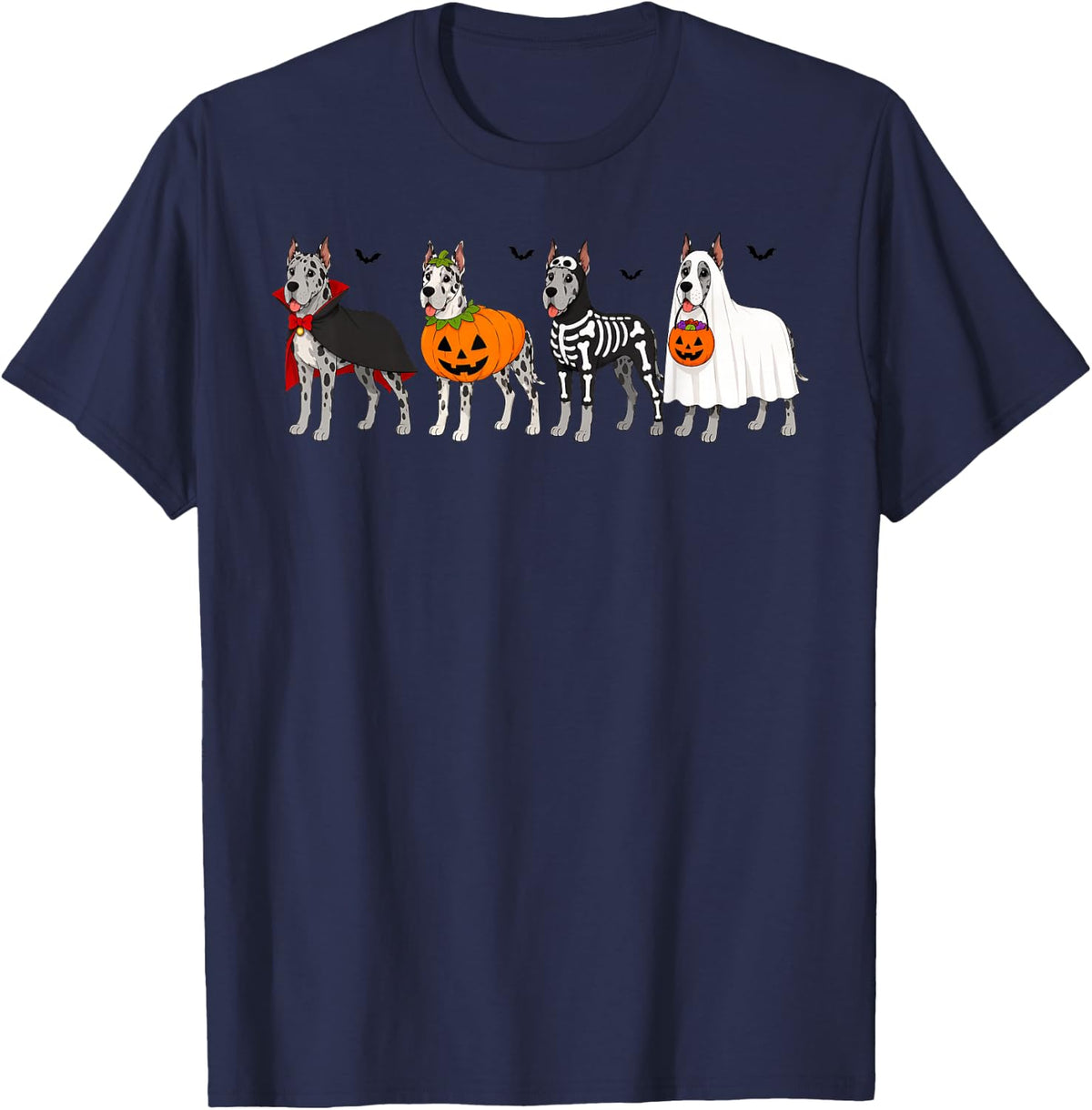Halloween Great Dane Spooky Dog Costume Pumpkin Skeleton T-Shirt - Navy Blue