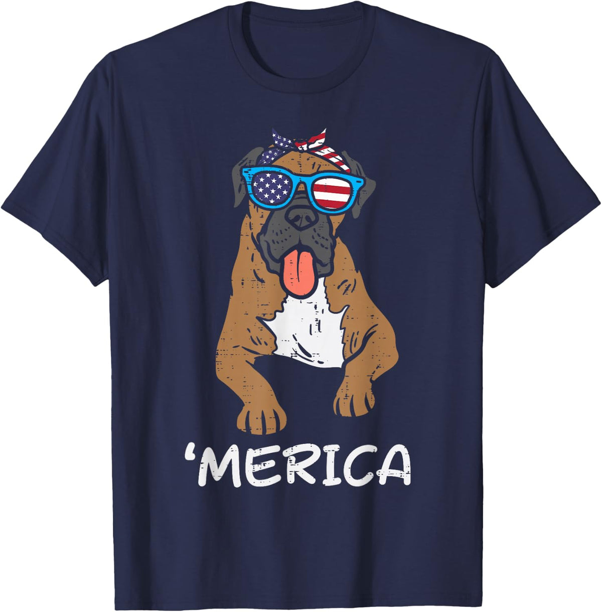Merica Boxer Dog American USA 4th Of July Fourth Dog Women T-Shirt - Navy Blue