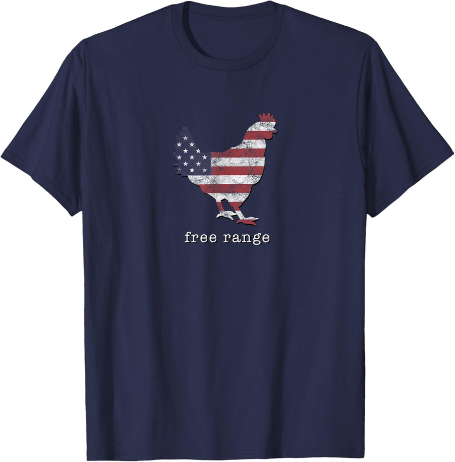 'Free Range' Chicken with American Flag T-Shirt T-Shirt - Navy Blue
