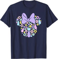 Disney Minnie Mouse Easter Cute Bunny Floral Silhouette Logo T-Shirt - Navy Blue