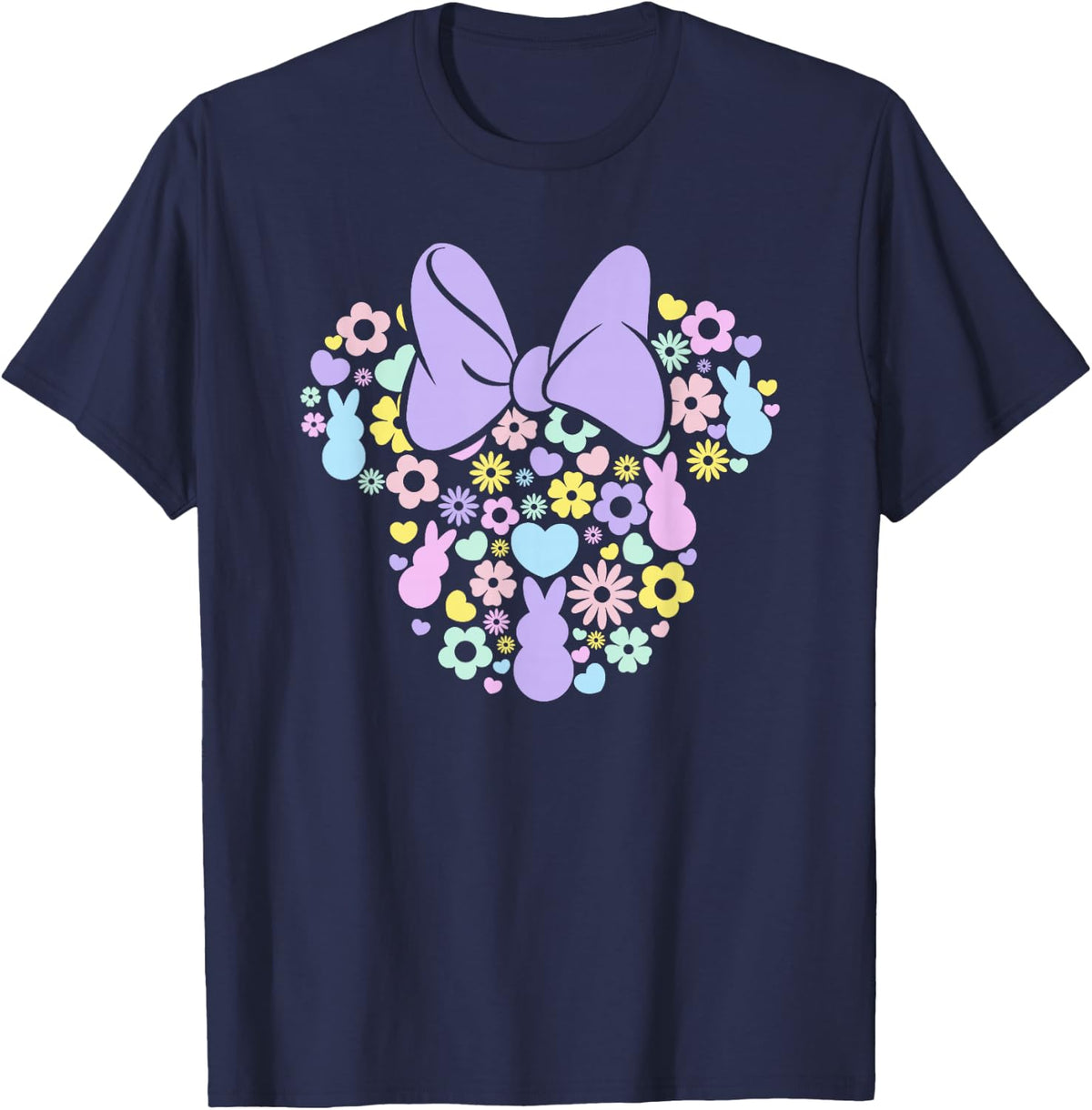 Disney Minnie Mouse Easter Cute Bunny Floral Silhouette Logo T-Shirt - Navy Blue